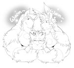  anthro biceps blush caleb_(kokuhane) canine dog english_text eyewear flip_(kokuhane) fur glasses gloves_(marking) greyscale group husky kokuhane lagomorph long_ears male mammal markings monochrome muscular muscular_male nude pecs pince-nez rabbit simple_background smile text toony white_background 