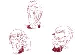  2016 abs anthro blush butt clothing crossed_arms echidna embarrassed gloves grin knuckles_the_echidna looking_at_viewer looking_away male mammal monotreme multiple_poses muscular pose raised_arm simple_background sketch smile solo sonic_(series) split standing torquewintress underwear 