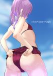  1girl adjusting_clothes adjusting_swimsuit alice_gear_aegis artist_request ass bare_shoulders bikini breasts from_behind huge_ass ichijou_ayaka long_hair purple_hair shiny shiny_skin small_breasts solo swimsuit twintails wet 