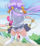  aisaki_emiru blue_sky brown_hair day from_behind gloves grey_skirt haruyama_kazunori hugtto!_precure lavender_hair long_hair low_twintails multiple_girls outdoors panties pantyshot pantyshot_(standing) precure ruru_amour skirt sky standing thighhighs twintails underwear white_gloves white_legwear white_panties 