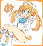  :d ass bare_shoulders blue_eyes blush boots breasts character_name covered_navel detached_sleeves dress knee_boots kuzukiriko long_hair medium_breasts neptune_(series) open_mouth orange_hair orange_heart orange_panties panties sidelocks sketch smile solo symbol-shaped_pupils thighs twintails underwear white_dress 