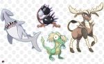  cactus_(pokemon) commentary creature crocky deer_(pokemon) english_commentary jug_(pokemon) looking_at_viewer no_humans poke_ball_print pokemon pokemon_(creature) pokemon_rgby_beta shark standing 