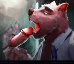  2018 anthro balls business_man canine clothing crazyman1337 crazyman446 digital_media_(artwork) dog duo erection fellatio fur glory_hole hair hi_res humanoid_penis male male/male mammal mature_(disambiguation) mature_male old open_mouth oral patreon penis saliva saliva_string sex stranger tongue tongue_out 