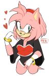  &lt;3 amy_rose bangs blush bottomless bracelet breasts cleavage clothed clothing eyelashes female fingerless_gloves fur gloves green_eyes grin hair hedgehog jewelry long_hair looking_at_viewer loose_clothing madreyarts mammal pink_fur pink_hair smile solo sonic_(series) teeth 