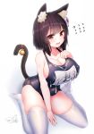  animal_ear_fluff animal_ears azur_lane bell black_hair breasts cat_ears cat_tail collarbone cum cum_on_body cum_on_breasts cum_on_clothes cum_on_upper_body doyouwantto eyebrows_visible_through_hair fang large_breasts looking_at_viewer name_tag one-piece_swimsuit open_mouth red_eyes school_swimsuit short_hair signature simple_background sitting solo swimsuit tail tail_bell thighhighs wariza white_background white_legwear yamashiro_(azur_lane) 