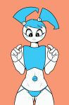  android animated areola blue_skin blush bouncing_breasts breasts clothed clothing dabbledraws exposed female flashing humanoid jenny_wakeman machine my_life_as_a_teenage_robot navel nickelodeon not_furry open_mouth open_shirt panties pigtails robot simple_background smile solo tan_background thigh_gap underwear white_body 