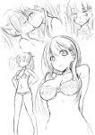  bare_shoulders blush bra breasts eyebrows_visible_through_hair hair_ornament hairclip ichimi jitome kantai_collection kiss kumano_(kantai_collection) large_breasts long_hair multiple_girls navel open_mouth panties ponytail smile suzuya_(kantai_collection) translation_request underwear underwear_only yuri 