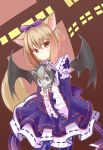  animal animal_ears bat_wings brown_hair chaakusu collar dress earrings expressionless fennery_(show_by_rock!!) fox_ears fox_tail frilled_dress frilled_sleeves frills highres holding holding_animal jewelry light_brown_hair multicolored_hair short_hair show_by_rock!! streaked_hair tail two-tone_hair wide_sleeves wings zebrina_(show_by_rock!!) 