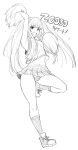  :d arm_up armpits character_request cheerleader copyright_request full_body greyscale kneehighs leg_up midriff miniskirt monochrome navel open_mouth pleated_skirt pom_poms shoes shouji_nigou simple_background sketch skirt smile sneakers solo white_background 