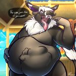  2018 akrathanos anthro belly big_belly canine draakhund dragon fur looking_at_viewer male male_pred mammal open_mouth overweight saliva tanio teeth tongue tongue_out vore 