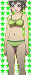  1girl bikini black_hair blush collarbone female green_eyes legs mikakunin_de_shinkoukei navel oono_niko open_mouth ponytail ryunnu short_hair starry_background swimsuit 