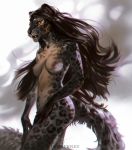 anthro black_hair brayann breasts fangs feline female fur hair levelviolet long_hair looking_at_viewer mammal navel nipples nude open_mouth panther solo spots spotted_fur standing whiskers yellow_eyes 