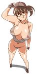  1girl :p baseball_cap breasts brown_eyes brown_hair fio_germi fiolina_germi glasses hat highres large_breasts licking_lips lip_licking metal_slug nipples saru_ass see-through smile snk solo thong tongue tongue_out 