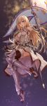  absurdres armor armored_boots armored_dress blonde_hair boots brown_gloves brown_legwear chain fate/grand_order fate_(series) faulds full_body fur-trimmed_legwear fur_trim gauntlets gloves gorget greaves headpiece highres holding jeanne_d'arc_(fate) jeanne_d'arc_(fate)_(all) long_hair open_mouth plackart purple_eyes revision sheath solo thighhighs very_long_hair yewang19 