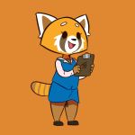  aggressive_retsuko anthro clipboard clothing eyelashes female gabbah hi_res mammal open_mouth orange_background red_panda retsuko sanrio simple_background smile solo 