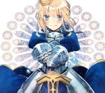  :| armor armored_dress artoria_pendragon_(all) bangs blonde_hair blue_dress blue_eyes blue_ribbon blush closed_mouth crown dress excalibur eyebrows_visible_through_hair fate/stay_night fate_(series) gauntlets hair_ribbon juliet_sleeves kanasiinezimakineko long_sleeves looking_at_viewer puffy_sleeves ribbon saber shiny shiny_hair solo sword turtleneck turtleneck_dress weapon 