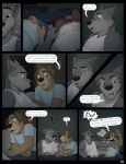  ! &lt;3 2018 5_fingers after_sex andrew_oleander anthro anthro_on_anthro bed bedding big_penis black_nose blanket blue_eyes blush brown_eyes brown_fur canine clothed clothing comic cooper_estevez cum cum_on_self cum_on_shirt cumshot detailed_background disgust dog duo ejaculation english_text eyes_closed facing_each_other fur golden_retriever grey_fur humanoid_penis jackaloo lying male male/male mammal on_bed on_side open_mouth orgasm pants penis pillow precum shirt tan_fur text underwear wolf yelling 