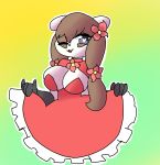  anthro badger big_breasts blue_eyes breasts clothing cute dress female flower gradient_background green_background invalid_tag japanese_badger mammal mustelid plant screwybadger selene(screwybadger) simple_background yellow_background 