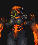  anthro areola bionicle breasts female gk733 green_eyes horn lactating lava_beast lego machine monster nipples not_furry open_mouth robot saliva simple_background solo standing tongue tongue_out 