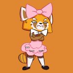  aggressive_retsuko anger_vein anthro blush bow clothing crossed_arms embarrassed eyelashes female gabbah hi_res mammal orange_background red_panda retsuko sanrio simple_background solo tutu 