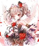  :q b_rock bad_id bad_pixiv_id bare_shoulders black_choker blush character_name choker closed_mouth commentary_request crib detached_sleeves drill_hair feathered_wings flower hair_flower hair_ornament hat idolmaster idolmaster_cinderella_girls kanzaki_ranko looking_at_viewer mini_hat one_eye_closed red_eyes red_flower red_rose rose signature smile solo standing tongue tongue_out top_hat twin_drills twintails white_wings wings 