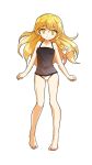  alphes_(style) ass_visible_through_thighs bangs bare_arms bare_legs bare_shoulders barefoot black_swimsuit blonde_hair braid breasts casual_one-piece_swimsuit collarbone dairi full_body hair_between_eyes highres kirisame_marisa looking_at_viewer one-piece_swimsuit one_eye_closed parody side_braid silent_sinner_in_blue single_braid small_breasts smile solo standing style_parody swimsuit tachi-e touhou transparent_background yellow_eyes 