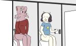  2018 anonymous_artist anthro bathroom bittersweet_candy_bowl canine cat clothed clothing digital_media_(artwork) duo feline female fur hi_res jessica_(bcb) mammal rachel_(bcb) simple_background sitting smile teenager toilet toilet_use webcomic young 