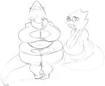  2018 alphys anthro areola big_breasts big_butt black_and_white breasts buckteeth butt clothed clothing crying eyewear female glasses huge_breasts lab_coat lizard monochrome non-mammal_breasts reptile sbshouseofpancakes scalie shirt simple_background slightly_chubby solo tank_top tears teeth thick_thighs tight_clothing undertale video_games white_background wide_hips 