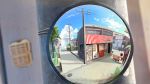  blue_sky blurry blurry_background bus cloud day fisheye ground_vehicle highres motor_vehicle no_humans original outdoors power_lines reflection road scenery sky street summer telephone_pole traffic_mirror tree vending_machine 