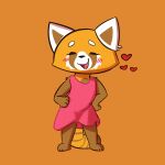  &lt;3 aggressive_retsuko anthro barefoot clothing dress eyelashes eyes_closed female gabbah happy hi_res mammal open_mouth orange_background red_panda retsuko sanrio simple_background smile solo 