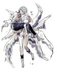  1girl angel_chromosome_xx blush carrying greyscale heart ikeuchi_tanuma looking_down monochrome multiple_wings nagisa_kaworu neon_genesis_evangelion no_pants princess_carry simple_background sketch smile socks tabris tabris-xx twintails white_background wings 