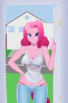  2018 anthro big_breasts breasts clothed clothing colored crocodilchik digital_media_(artwork) equine female friendship_is_magic hair horse mammal my_little_pony pinkie_pie_(mlp) solo thigh_gap thong 