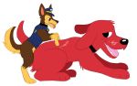  anal anal_penetration canine chase_(paw_patrol) clifford clothing deity feral feral_on_feral male male/male mammal paw_patrol penetration tongue traxon 
