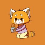  aggressive_retsuko anthro clothing cup eyelashes female gabbah hi_res mammal orange_background red_panda retsuko sanrio simple_background smile solo 