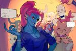  alphys ambiguous_gender anthro blue_skin breasts cleavage clothed clothing eye_patch eyewear female fish grin hair kanataria marine red_hair smile teeth undertale undyne video_games yellow_eyes 