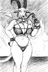  anthro areola big_breasts black_and_white breasts demon eyebrows eyelashes female hi_res hladilnik horn huge_breasts lucy_(hladilnik) monochrome nude scar simple_background solo spade_tail white_background 