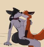  2018 anthro bed breasts canine collar eyes_closed female fox incest inside kissing male male/female mammal martinballamore mother mother_and_son nude on_bed parent sitting son 