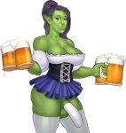  alcohol balls barmaid beer beverage big_breasts breasts cleavage clothed clothing cock_sock corset dickgirl erection green_skin humanoid intersex legwear lingerie looking_at_viewer not_furry orc penis skirt smile solo thigh_highs tusks wahafagart 