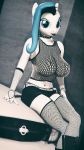  2018 3d_(artwork) anthro anthrofied big_breasts bikini bracelet breasts car clare_(artist) clothed clothing collar digital_media_(artwork) equine fan_character female friendship_is_magic hands_on_hips hi_res horn jewelry legwear lipstick looking_at_viewer makeup mammal my_little_pony naughty_face nipple_piercing nipples on_hood piercing sitting skimpy solo source_filmmaker stockings swimsuit unicorn vehicle 