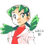  2018 closed_mouth crystal_(pokemon) dated green_eyes green_hair hat jacket muneondo open_clothes open_jacket pokemon pokemon_(game) pokemon_gsc red_shirt shirt simple_background smile solo twintails white_background white_hat white_jacket 
