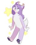  ambiguous_gender anthro antlers cat cute deercat digital_media_(artwork) feline fur girly hair happy horn hybrid inner_ear_fluff invalid_color julian long_hair male mammal purple_fur purple_hair short_tail simple_background soft solo tongue tongue_out volatoxx 