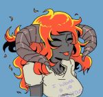  balrog_(lord_of_the_rings) bb_(baalbuddy) blush breasts clothing cute cynicalbalrog1234 female fire grey_skin hair horn humanoid lord_of_the_rings maiar not_furry orange_hair shirt simple_background solo t-shirt tongue tongue_out 