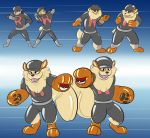  2018 3_toes absurd_res anthro arcanine black_nose black_pawpads blonde_hair canine clothed clothing digital_drawing_(artwork) digital_media_(artwork) duo hair hat hi_res hindpaw male mammal nintendo open_mouth pawpads paws pok&eacute;ball pok&eacute;mon pok&eacute;mon_(species) puca-puca rubber sequence shiny simple_background smile spiral spiral_eyes standing team_rocket toes tongue tongue_out transformation video_games 
