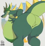  anthro big_breasts breasts dedoarts dragon female huge_breasts hyper hyper_breasts looking_at_viewer looking_back nipples nude overweight pussy smile solo standing thick_thighs v_sign 
