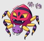  commentary creature deviantart_username english_commentary fangs full_body gooompy grey_background horns monster no_humans pokemon pokemon_(creature) pokemon_gsc_beta signature simple_background spider twohead 
