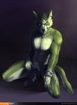  2017 abs anthro anthrofied balls bitfang black_background black_nose blue_eyes canine chain claws crouching ear_piercing flaccid fur genital_piercing green_fur hi_res humanoid_penis link link_(wolf_form) looking_at_viewer male mammal markings multicolored_fur nintendo nude partially_retracted_foreskin penis penis_piercing piercing shackles simple_background solo tattoo the_legend_of_zelda twilight_princess two_tone_fur uncut video_games white_fur wolf 