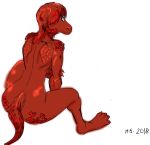  2018 back_muscles claws colored cute giga(harpseal) hair harpseal heel lizard long_hair looking_at_viewer looking_back nails pupil reptile scales scalie short_tail shoulder_blades sitting slit_pupils stare thick_thighs toe_claws toes wide_hips 