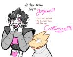  &lt;3 &lt;3_eyes 2015 alphys android anthro blush clothing dialogue duo eyewear female girly glasses humanoid lizard machine male mettaton mettaton_ex reptile robot scalie simple_background smile toddnet undertale video_games white_background 