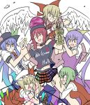  avengers:_infinity_war black_hat blonde_hair blue_hair blush bow choker clenched_teeth flandre_scarlet food fruit gem gengetsu green_hair hair_bow hat hecatia_lapislazuli hinanawi_tenshi infinity_gauntlet kazami_yuuka kenuu_(kenny) leg_hug long_hair long_sleeves midriff multiple_girls open_mouth parody peach ponytail purple_hair red_bow red_eyes red_hair short_hair short_sleeves smile sweat teeth touhou touhou_(pc-98) trembling watatsuki_no_yorihime wrist_grab yellow_bow 