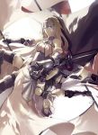  armor armored_boots armored_dress banner black_dress blonde_hair blue_eyes boots chain dress eyebrows_visible_through_hair fate_(series) floating_hair fur_trim gauntlets hand_on_hilt holding holding_weapon jeanne_d'arc_(alter)_(fate) jeanne_d'arc_(fate) jeanne_d'arc_(fate)_(all) long_hair looking_at_viewer multiple_girls parted_lips silver_hair sleeveless sleeveless_dress sword thigh_boots thighhighs user_hwvm7837 weapon white_dress yellow_eyes 